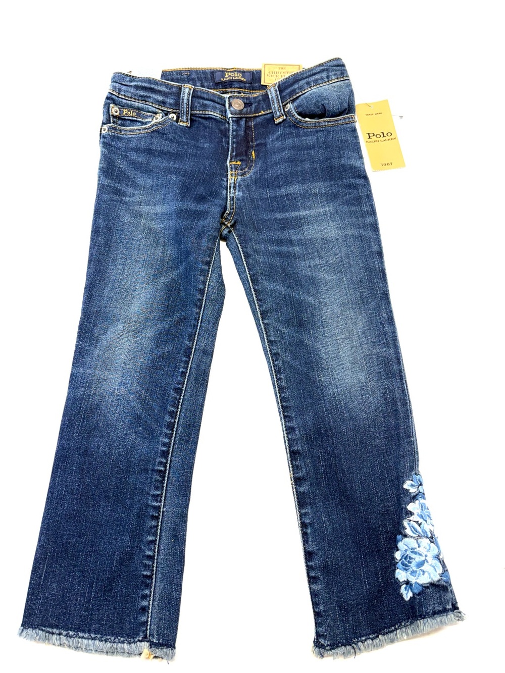 NWT! Ralph Lauren Girls Dark Blue Embroidered Flare Jeans Size 6